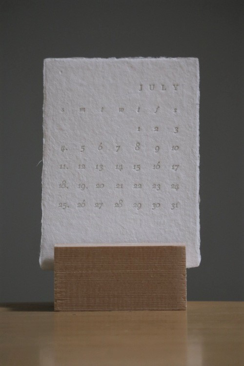 活版印刷で作られたカレンダー