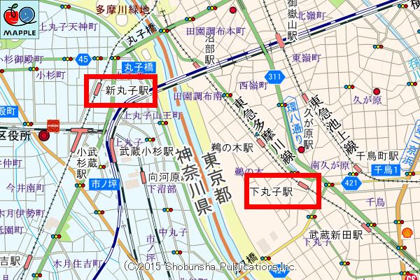 新丸子駅・下丸子駅のマップ